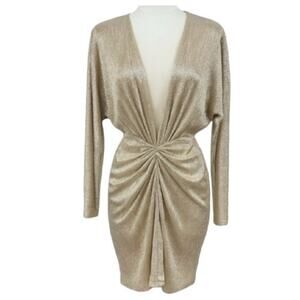 IRO City Mini Dress Gold Lame Women's 36/4 Ruched Bodycon Cocktail Holiday NYE